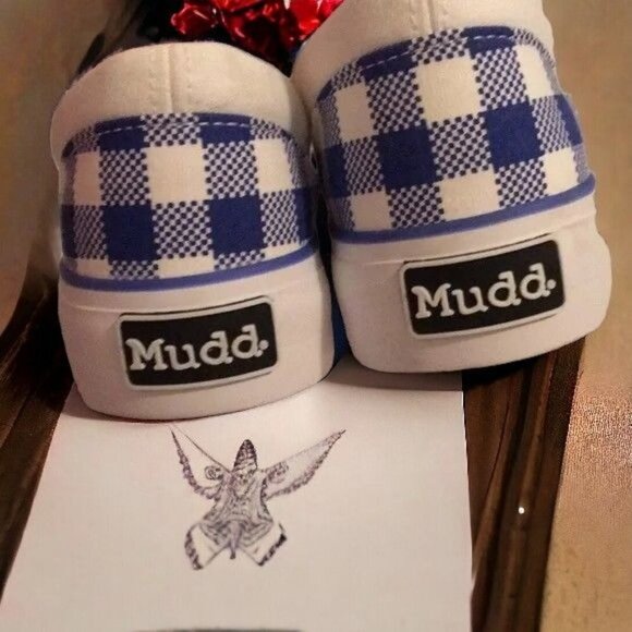 Mudd Blue White Checkered Gingham Poppy 197L Slip on Sneakers NEW ladies 8.5 - Picture 4 of 5